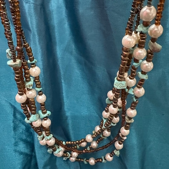 Woman’s 5 strand, multi beaded necklace, mixed beads, turquoise chips 5395 P - Picture 11 of 11